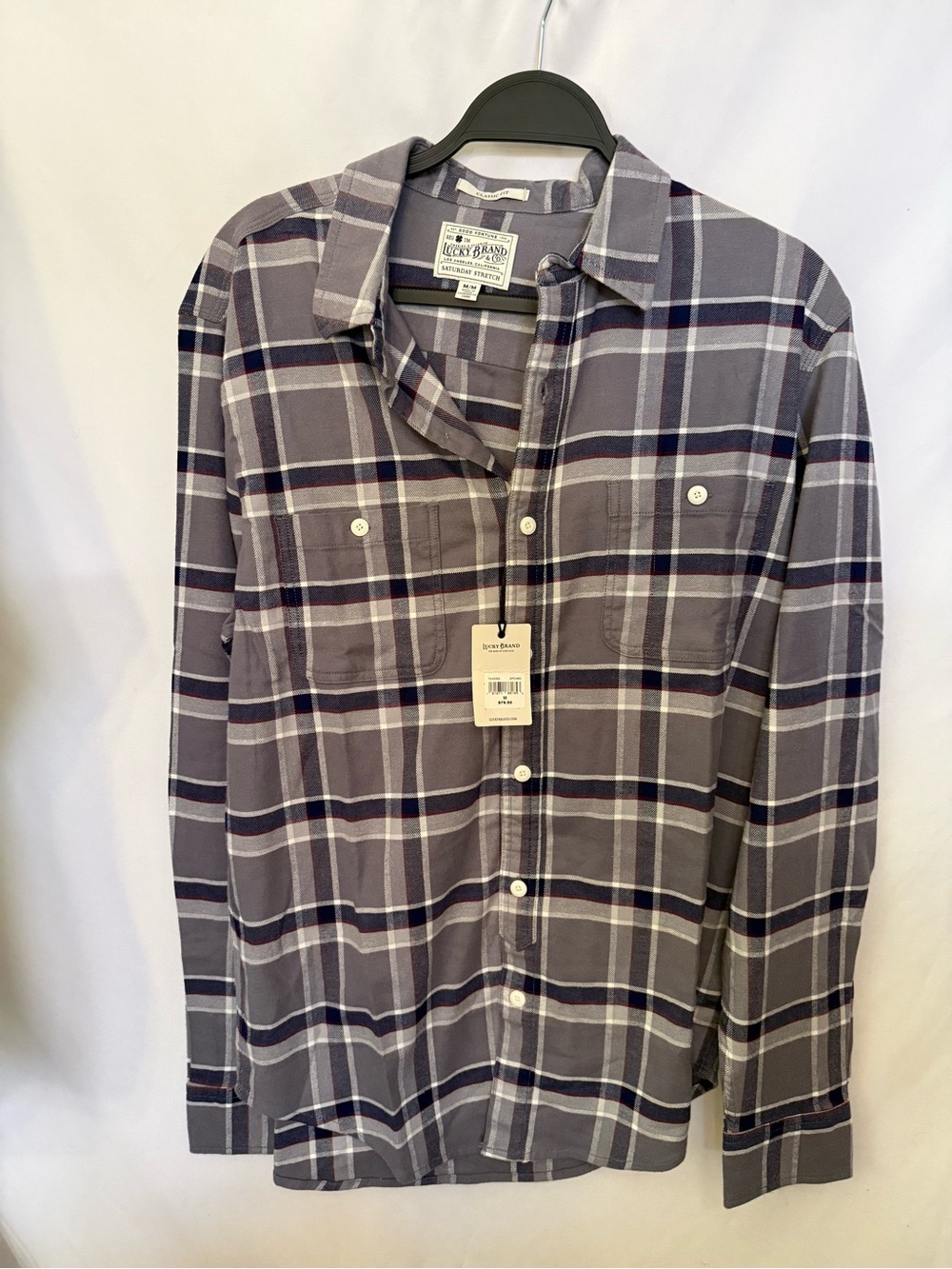 Lucky Brand Men’s Gray Plaid Button-Down Lt flannel Shirt Sz Medium
